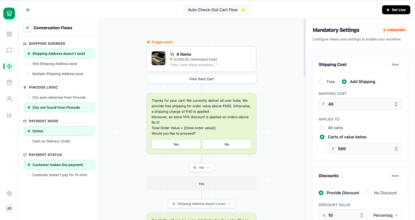 Interakt Auto Check-Out conversation flow